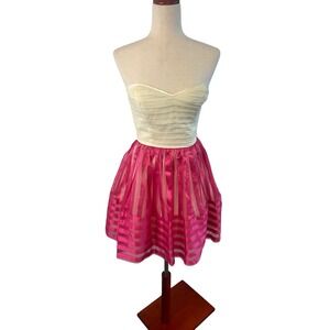 Betsey Johnson Strapless Party Dress Pink Stripe Mini Dress Size‎ 4 Vintage